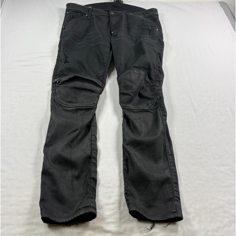 G Star Raw Jeans Mens 38x32 Black 5620 3D Zip Knee Super Slim Distressed